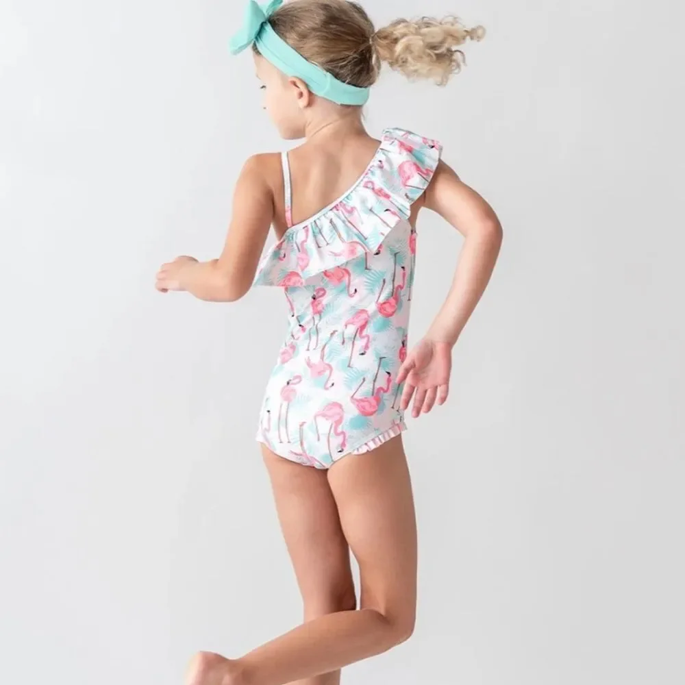 Ruffle Butts One Shoulder Ruffle One Piece Vibrant Flamingo 4T NWT in‎ packaging
